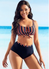 High Waisted Bowknot Striped Bikini Set