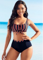 High Waisted Bowknot Striped Bikini Set