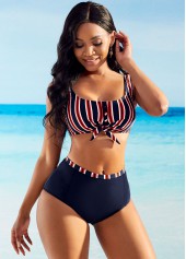 High Waisted Bowknot Striped Bikini Set