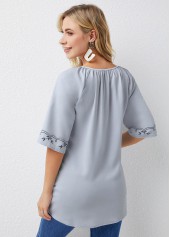 Half Sleeve Split Neck Geometric Print Blouse