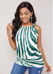 Round Neck Striped Tie Shoulder Camisole Top