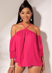 Off Shoulder Lace Cuff Criss Cross Back Blouse