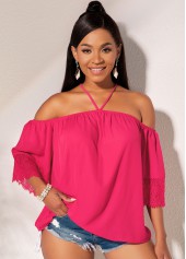 Off Shoulder Lace Cuff Criss Cross Back Blouse