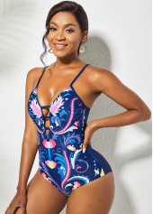 Cutout Tribal Print Spaghetti Strap One Piece Swimwear