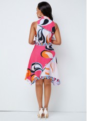 Printed Asymmetric Hem Turndown Collar Dress