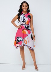 Printed Asymmetric Hem Turndown Collar Dress