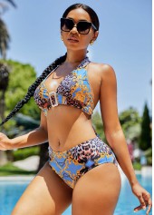 Halter Leopard Buckle Detail Bikini Set 