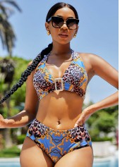 Halter Leopard Buckle Detail Bikini Set 