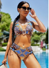 Halter Leopard Buckle Detail Bikini Set 