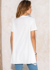 Short Sleeve Lace Stitching Round Neck T Shirt