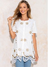 Short Sleeve Lace Stitching Round Neck T Shirt