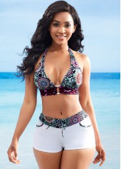Halter Tribal Print Knot Detail Bikini Set