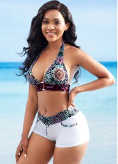 Halter Tribal Print Knot Detail Bikini Set