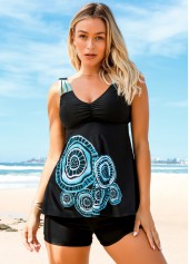 Cutout Printed Wide Strap Tankini Set