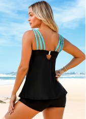Cutout Printed Wide Strap Tankini Set