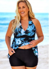 Plus Size Floral Print Halter Tankini Set 