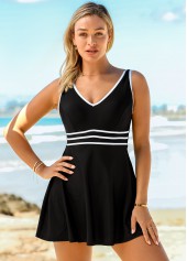 V Back Contrast Wide Strap Swimdress and Shorts