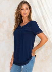 Short Sleeve Lace Stitching Crinkle Chest T Shirt