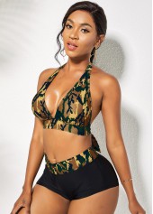 High Waist Camouflage Print Tie Back Halter Bikini Set  