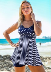 Striped Cross Strap Swimdress and Shorts