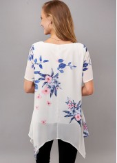 Short Sleeve Asymmetric Hem Floral Print T Shirt