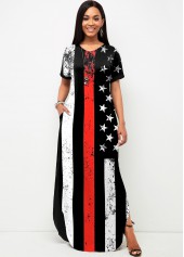 Side Slit American Flag Print Short Sleeve Dress