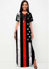 Side Slit American Flag Print Short Sleeve Dress