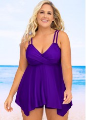 Cross Front Plus Size Asymmetric Hem Swimdress and Shorts