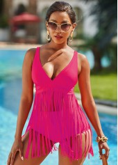 Tassel Spaghetti Strap Solid Swimdress and Panty