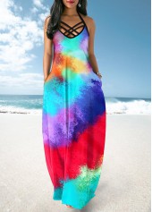 Multicolor Tie Dye Print Cross Strap Maxi Dress