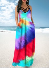 Multicolor Tie Dye Print Cross Strap Maxi Dress