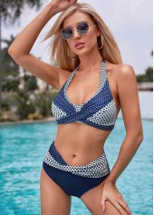 Tie Back Mid Waist Polka Dot Bikini Set