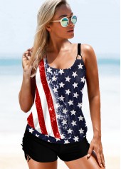American Flag Print Drawstring Tankini Set