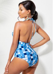 Open Back Plaid Tie Detail One Piece Swimwear