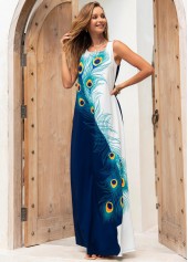 Square Collar Feathers Sleeveless Maxi Dress 