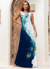 Square Collar Feathers Sleeveless Maxi Dress 