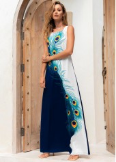 Square Collar Feathers Sleeveless Maxi Dress 
