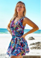 Printed Wide Strap Cross Strap Swimdress and Panty 