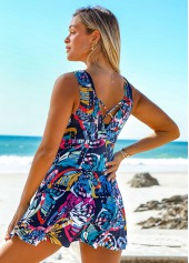 Printed Wide Strap Cross Strap Swimdress and Panty 