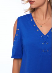 Solid Cold Shoulder V Neck T Shirt