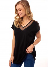 Short Sleeve Polka Dot V Neck T Shirt