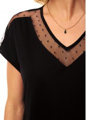 Short Sleeve Polka Dot V Neck T Shirt