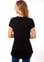 Short Sleeve Polka Dot V Neck T Shirt