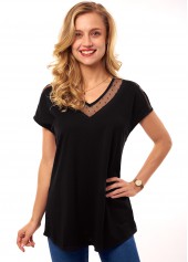 Short Sleeve Polka Dot V Neck T Shirt