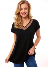 Short Sleeve Polka Dot V Neck T Shirt