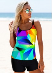 Colorful Geometric Print Spaghetti Strap Tankini Set 