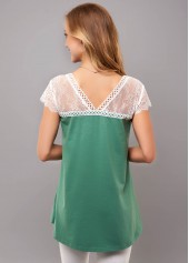 Short Sleeve Lace Stitching V Neck T Shirt