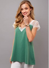 Short Sleeve Lace Stitching V Neck T Shirt