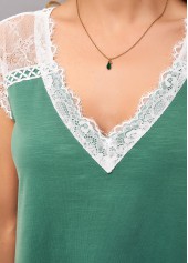 Short Sleeve Lace Stitching V Neck T Shirt