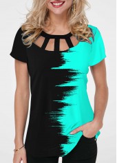 Short Sleeve Contrast Cage Neck T Shirt